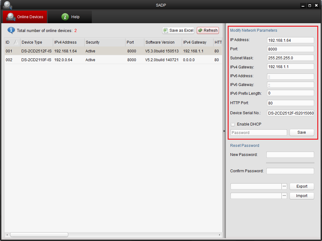 DS-2CD2512F-IS (Modify Network Parameters)